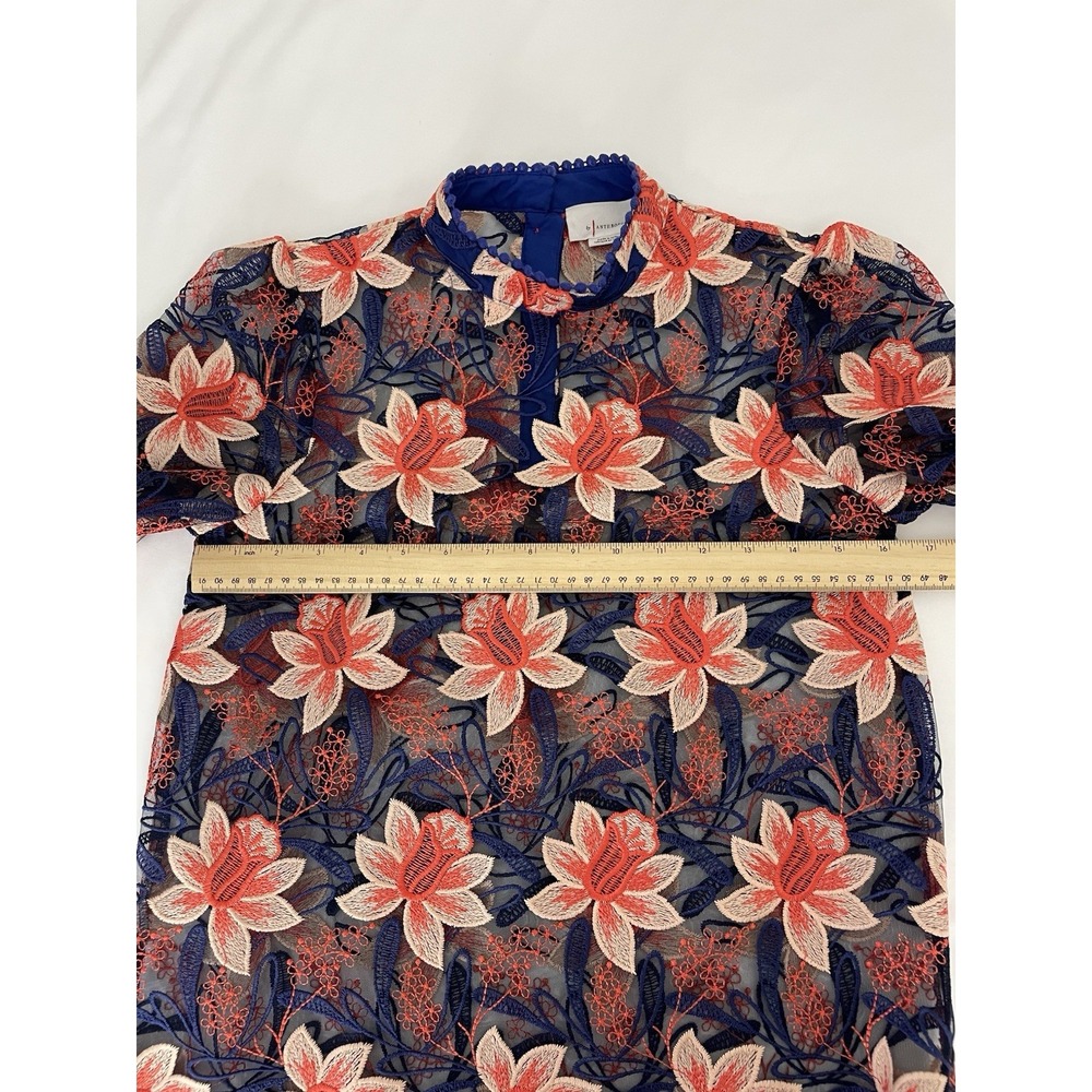 Anthropologie Top Womens 2 Mesh Embroidered Floral High Neck - Picture 7 of 8